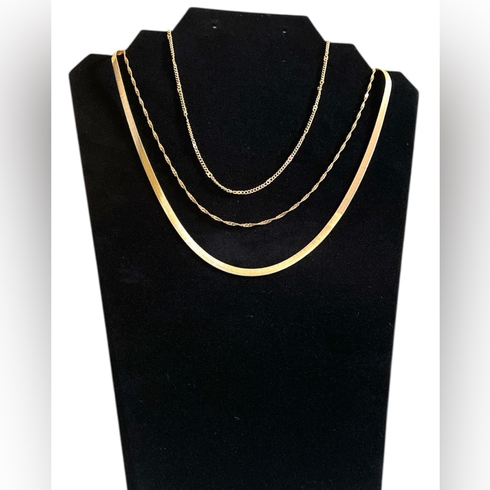 3-Layer Gold-Tone Chain Necklace Set - One Piece Design New With Tags